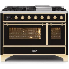 ILVE 48" Majestic II Series Freestanding Dual Fuel Double Oven Range with 8 Sealed Burners, Triple Glass Cool Door, Convection Oven - UM12FD