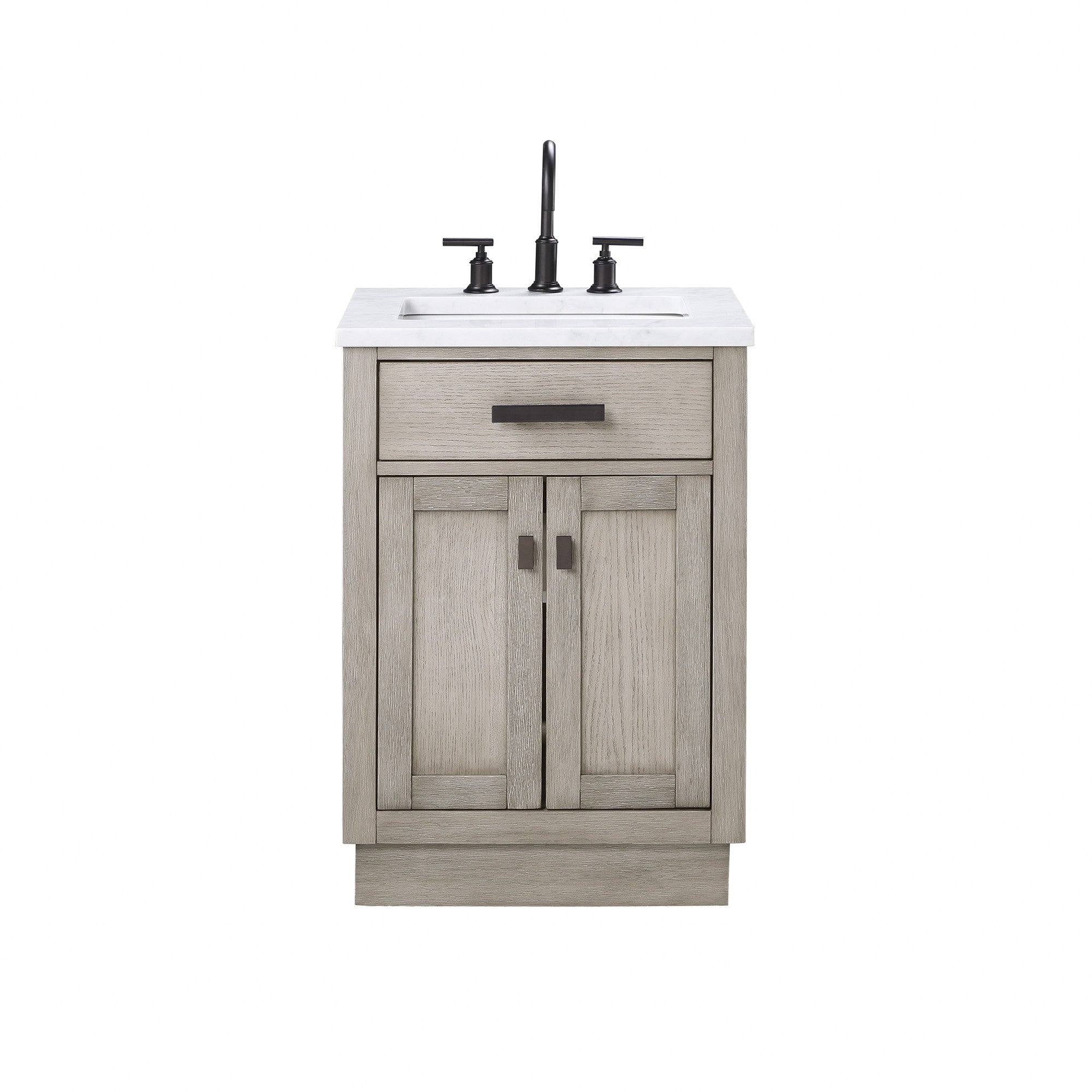 Water Creation 24" Chestnut Single Sink Carrara White Marble Countertop Vanity In Grey Oak with Mirror - CH24CW03GK-R21000000