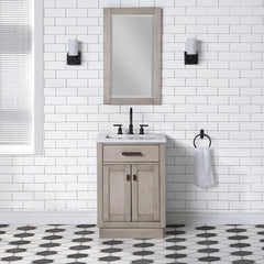 Water Creation 24" Chestnut Single Sink Carrara White Marble Countertop Vanity In Grey Oak with Mirror - CH24CW03GK-R21000000