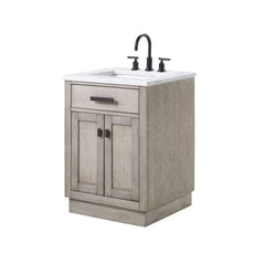 Water Creation 24" Chestnut Single Sink Carrara White Marble Countertop Vanity In Grey Oak with Grooseneck Faucet - CH24CW03GK-000BL1403