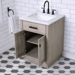 Water Creation 24" Chestnut Single Sink Carrara White Marble Countertop Vanity In Grey Oak with Grooseneck Faucet - CH24CW03GK-000BL1403