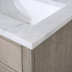 Water Creation 24" Chestnut Single Sink Carrara White Marble Countertop Vanity In Grey Oak with Grooseneck Faucet and Mirror - CH24CW03GK-R21BL1403