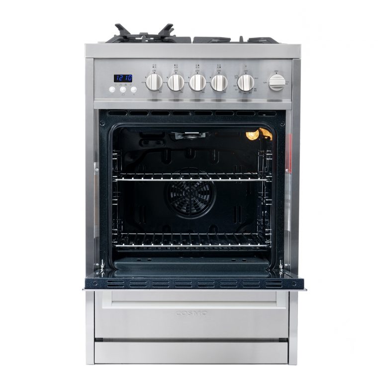 Cosmo 24" Single Oven Gas Range with 4 Burner Cooktop and 2.73 cu. ft.  Heavy Duty Cast Iron Grates in Stainless Steel - COS-244AGC