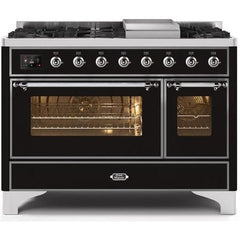 ILVE 48" Majestic II Series Freestanding Dual Fuel Double Oven Range with 8 Sealed Burners, Triple Glass Cool Door, Convection Oven - UM12FD