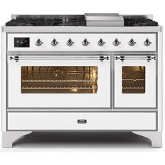 ILVE 48" Majestic II Series Freestanding Dual Fuel Double Oven Range with 8 Sealed Burners, Triple Glass Cool Door, Convection Oven - UM12FD