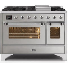 ILVE 48" Majestic II Series Freestanding Dual Fuel Double Oven Range with 8 Sealed Burners, Triple Glass Cool Door, Convection Oven - UM12FD