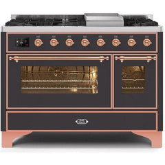 ILVE 48" Majestic II Series Freestanding Dual Fuel Double Oven Range with 8 Sealed Burners, Triple Glass Cool Door, Convection Oven - UM12FD