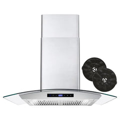 Cosmo 30" 380 Cubic Feet Per Minute CFM Convertible Wall Mount Range Hood in Stainless Steel with Charcoal Filter and Light Included - COS-668WRCS75-DL
