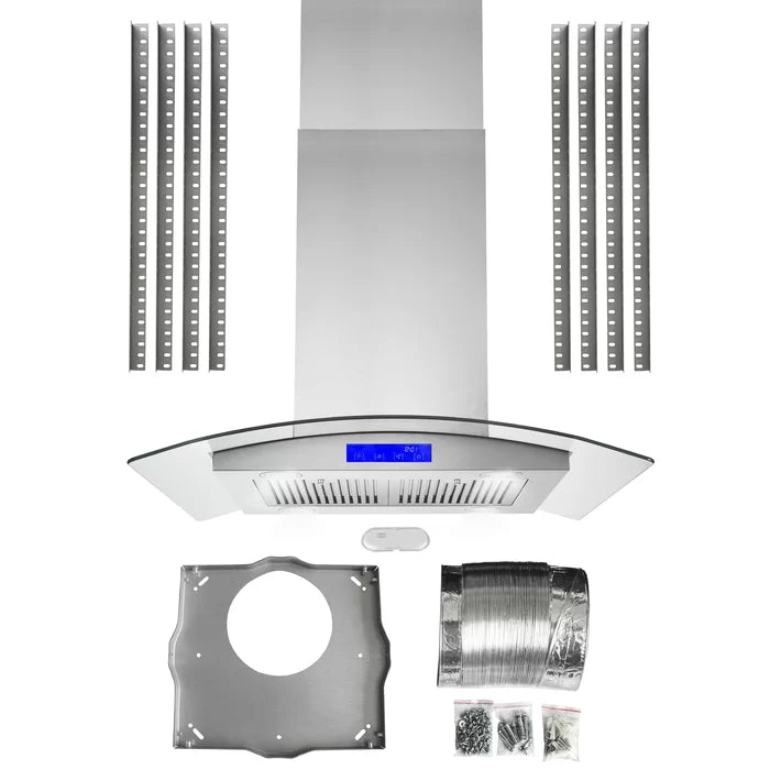 Cosmo 30" 380 Cubic Feet Per Minute CFM Ductless Island Range Hood in Stainless Steel with Filter Light Included - COS-668ICS750-DL