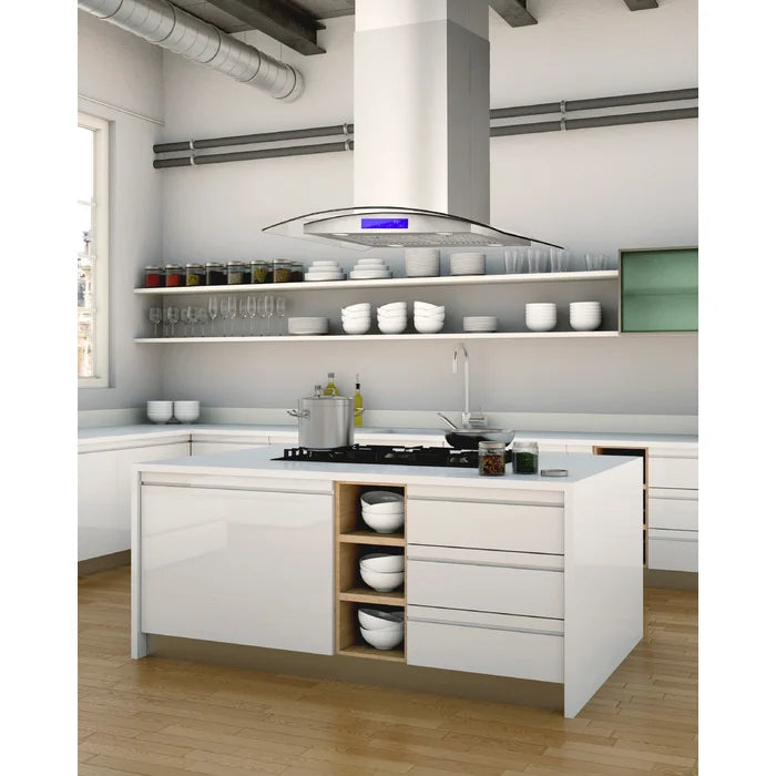 Cosmo 36" 668ICS Series  380 Cubic Feet Per Minute CFM Ductless Island Range Hood in Stainless Steel with Filter Light Included - COS-668ICS900-DL