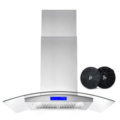 Cosmo 36" 668ICS Series  380 Cubic Feet Per Minute CFM Ductless Island Range Hood in Stainless Steel with Filter Light Included - COS-668ICS900-DL