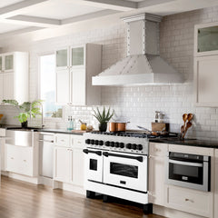 ZLINE Autograph Edition 48" 6.0 cu. ft. Dual Fuel Range with Gas Stove and Electric Oven in Stainless Steel with White Matte Door with Accents - RAZ-WM-48