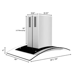 ZLINE Convertible Vent Island Mount Range Hood in Stainless Steel & Glass - GL14i