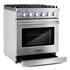 Cosmo 30" Slide-In Freestanding Gas Range with 5 Sealed Burners, Cast Iron Grates, 4.5 cu. ft. Capacity Convection Oven in Stainless Steel - COS-EPGR304