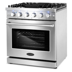 Cosmo 30" Slide-In Freestanding Gas Range with 5 Sealed Burners, Cast Iron Grates, 4.5 cu. ft. Capacity Convection Oven in Stainless Steel - COS-EPGR304