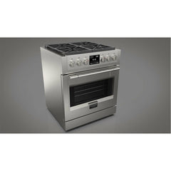 Fulgor Milano Package - 30" Dual Fuel Range,  36" French Door Refrigerator, 24" Built-In Dishwasher and 30" Wall Mount Hood