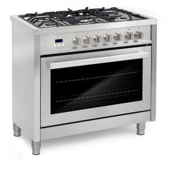 Cosmo Commercial-Style 36" Single Oven Dual Fuel Range with 8 Function 3.8 cu. ft.  Convection Oven in Stainless Steel - COS-F965