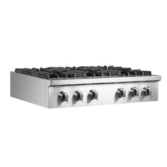 Forno Lseo 36-Inch Gas Range top, 6 Burners, Griddle in Stainless Steel - FCTGS5737-36