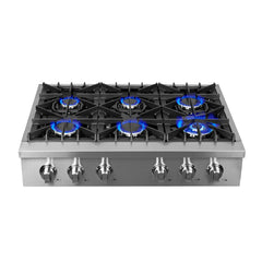 Forno Lseo 36-Inch Gas Range top, 6 Burners, Griddle in Stainless Steel - FCTGS5737-36