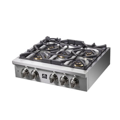 Forno Spezia 30-Inch Gas Cooktop, 4 Burners, Wok Ring and Grill/Griddle in Stainless Steel - FCTGS5751-30