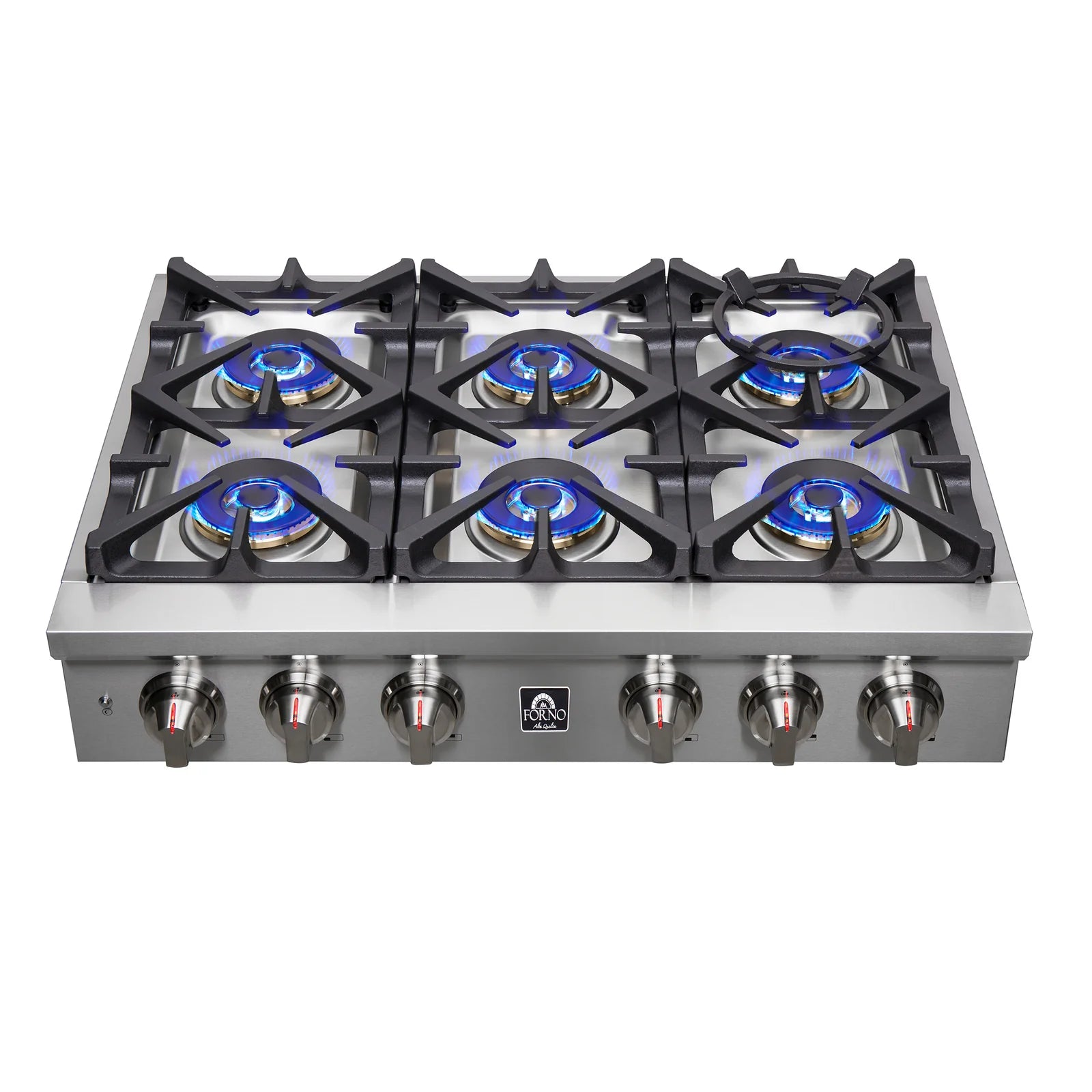 Forno Spezia 36-Inch Gas Cooktop, 6 Burners. Wok Ring and Grill/Griddle in Stainless Steel - FCTGS5751-36