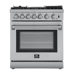 Forno Breno 30-Inch Dual Fuel Range with 5 Sealed Burner in Stainless Steel with Air Fryer & Reversible Griddle - FFSGS6196-30