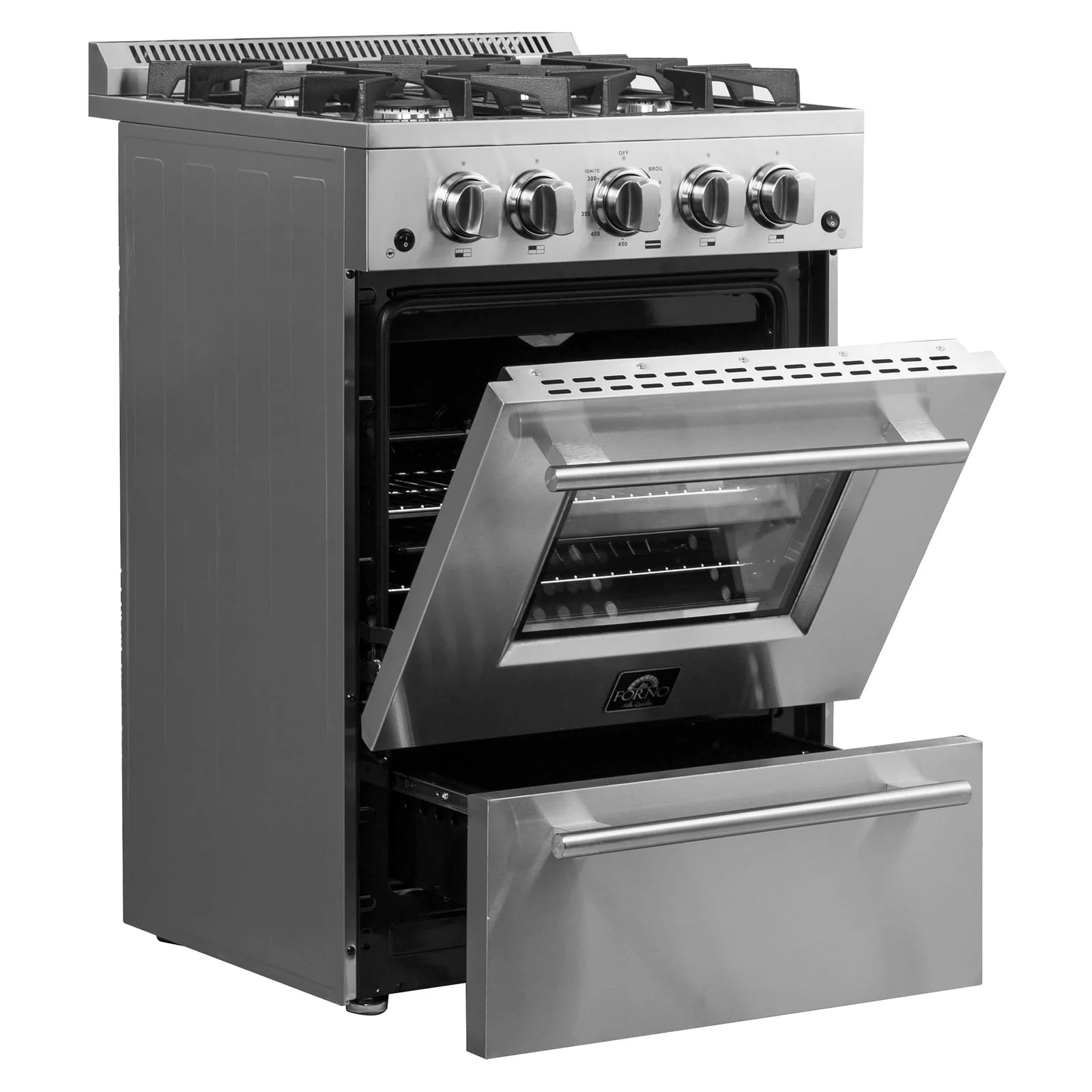 Forno 24" Breno Gas Range with 4 Burners and 38,000 BTUs in Stainless Steel - FFSGS6272-24