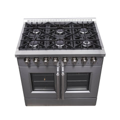 Forno 36-Inch Galiano Dual Fuel Range with 6 Gas Burners, 83,000 BTUs, & French Door Electric Oven in Stainless Steel (FFSGS6356-36)