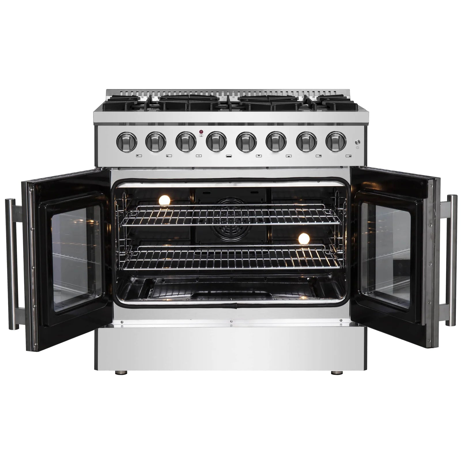 Forno 36-Inch Galiano Dual Fuel Range with 6 Gas Burners, 83,000 BTUs, & French Door Electric Oven in Stainless Steel (FFSGS6356-36)