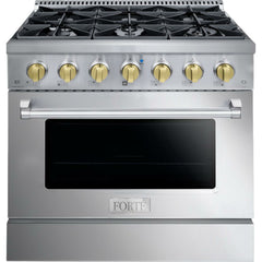 Forte 36" Freestanding All Gas Range - 6 Sealed Italian Made Burners, 4.5 cu. ft. Oven, Easy Glide Oven Racks - in Stainless Steel And Brass Knob (FGR366BSS4)