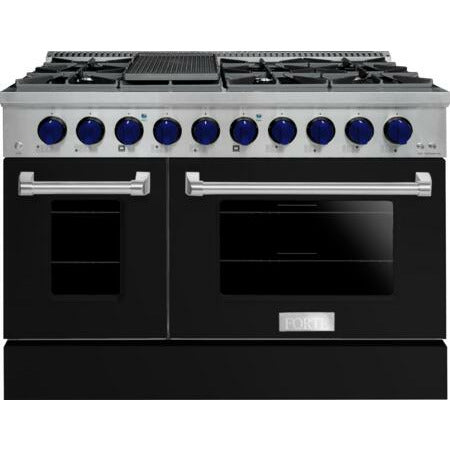 Forte 48" Freestanding All Gas Range - 8 Sealed Italian Made Burners, 5.53 cu. ft. Oven & Griddle - in Stainless Steel With Black Door And Blue Knob (FGR488BBB3)