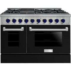 Forte 48" Freestanding All Gas Range - 8 Sealed Italian Made Burners, 5.53 cu. ft. Oven & Griddle - in Stainless Steel With Black Door And Blue Knob (FGR488BBB3)