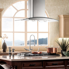 ZLINE Convertible Vent Island Mount Range Hood in Stainless Steel & Glass - GL14i