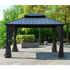 Aleko Double Roof Aluminum and Steel Frame Hardtop Gazebo with Mosquito Net - 12 x 10 Feet - GAZM10X12-AP