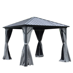 Aleko Aluminum and Steel Frame Hardtop Gazebo with Mosquito Net and Curtain - 10 x 10 Feet - GZMC10X10-AP