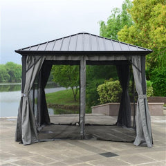 Aleko Aluminum and Steel Frame Hardtop Gazebo with Mosquito Net and Curtain - 10 x 10 Feet - GZMC10X10-AP