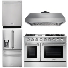 Thor Kitchen Package - 48 in. Gas Range, Range Hood, Refrigerator with Water and Ice Dispenser, Dishwasher