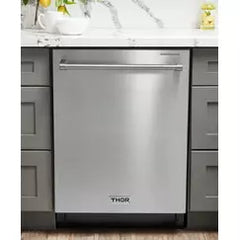 Thor Kitchen Package - 36 In. Gas Range, Range Hood, Microwave Drawer, Refrigerator with Water and Ice Dispenser, Dishwasher