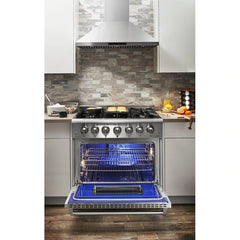Thor Kitchen 36 in. Propane Gas Burner/Electric Oven Range, Range Hood, Microwave Drawer, Refrigerator, Dishwasher, Wine Cooler