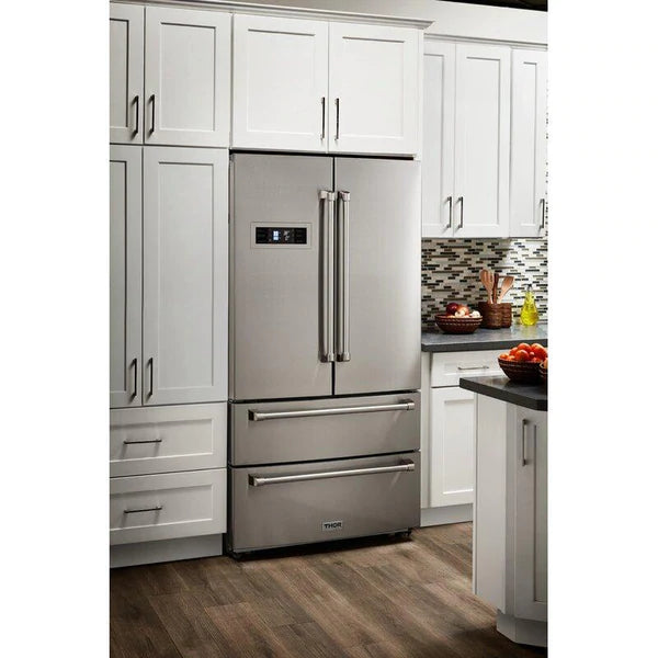 Thor Kitchen Package - 48 in. Propane Gas Range, Range Hood, Dishwasher, Refrigerator, Microwave Drawer