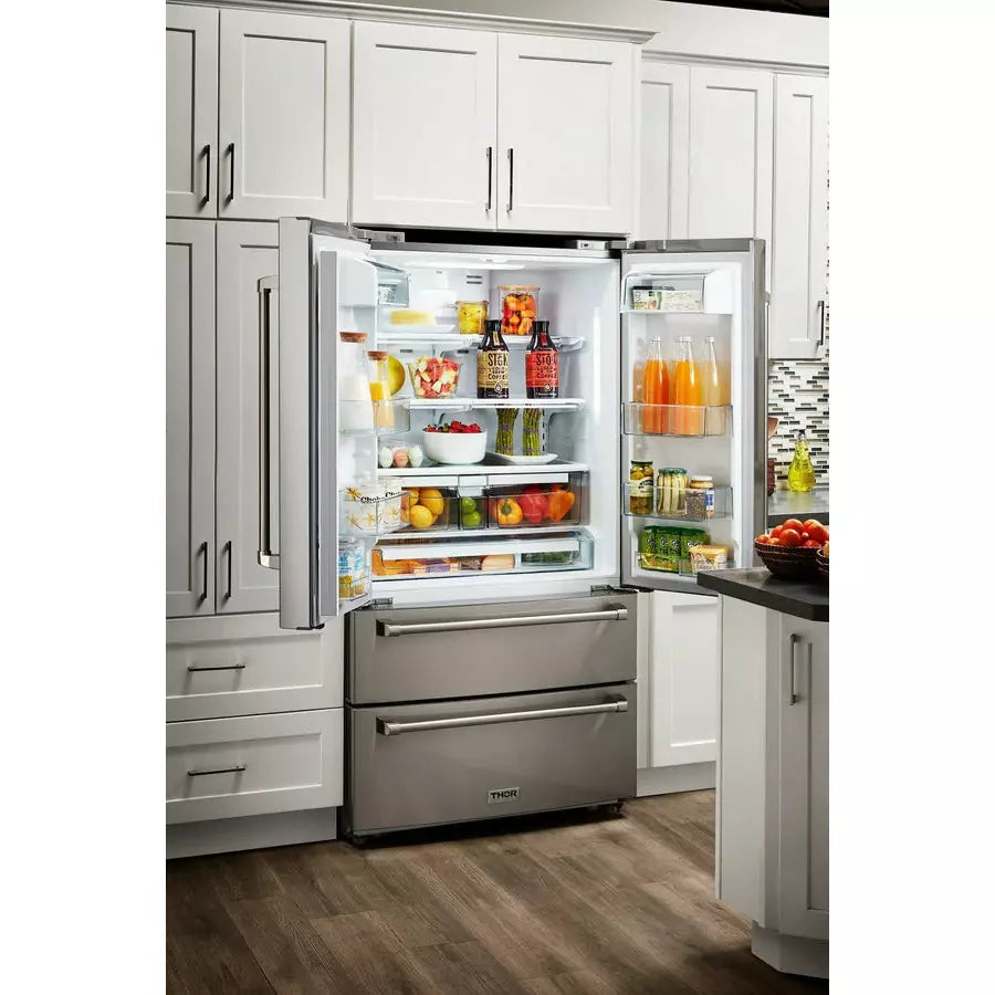 Thor Kitchen Appliance Package - 48 in. Propane Gas Burner/Electric Oven Range, Refrigerator, Dishwasher, Microwave Drawer
