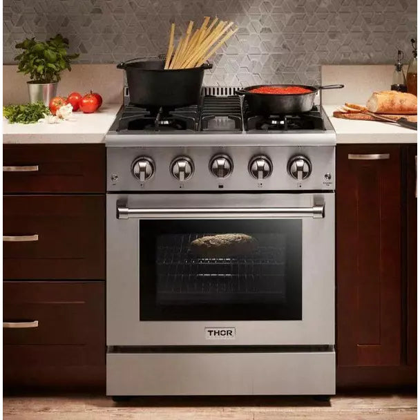 Thor Kitchen Package - 30 in. Professional Propane Gas Range, Range Hood, Refrigerator & Dishwasher
