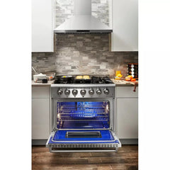 Thor Kitchen Package - 36 In. Gas Range, Range Hood, Microwave Drawer, Refrigerator with Water and Ice Dispenser, Dishwasher