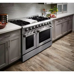Thor Kitchen Professional Package - 48 in. Propane Gas Range, Range Hood, Refrigerator with Water and Ice Dispenser, Dishwasher, Wine Cooler