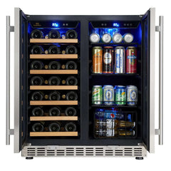 KingsBottle 30" Under Counter Low-E Glass Door Wine and Beer Cooler Combo - KBUSF66BW