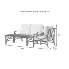 Crosley Kaplan 95.50 Inch 3pc Outdoor Metal Conversation Set - KO60014BZ