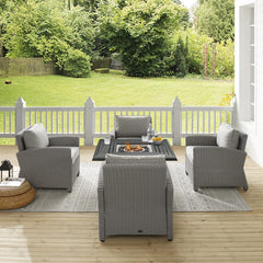 Crosley Bradenton 140 Inch 5pc Wicker Convers Set W/Fire Table Grey - KO70172GY-GY