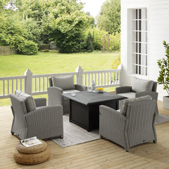 Crosley Bradenton 140 Inch 5pc Wicker Convers Set W/Fire Table Grey - KO70172GY-GY