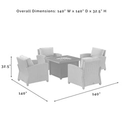 Crosley Bradenton 140 Inch 5pc Wicker Convers Set W/Fire Table Grey - KO70172GY-GY