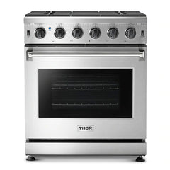 Thor Kitchen Package - 30 in. Propane Gas Range, Range Hood, Microwave Drawer, Refrigerator, Dishwasher